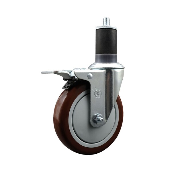 5'' Maroon Poly Swivel 1-5/8'' Expanding Stem Caster Total Lock Brake